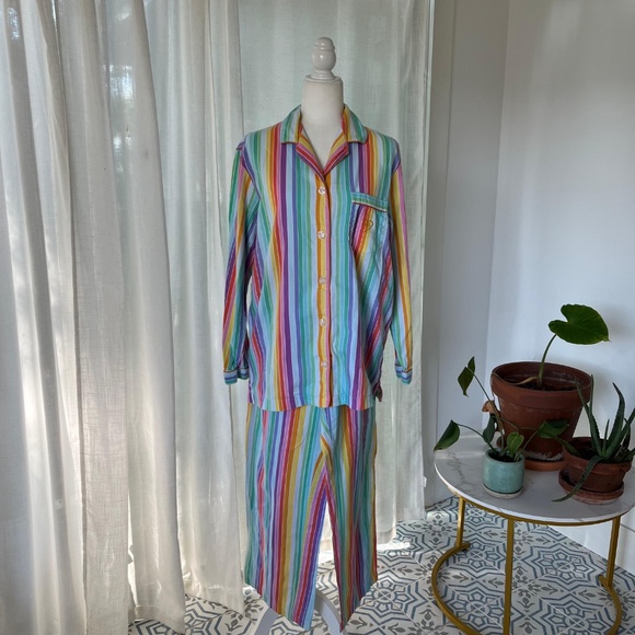 VICTORIA’S SECRET RAINBOW STRIPE BRUSHED COTTON PAJAMA SET WOMEN’S M - Picture 2 of 7